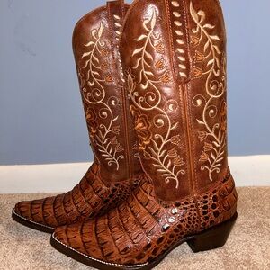 Caiman Leather Embroidered Boots